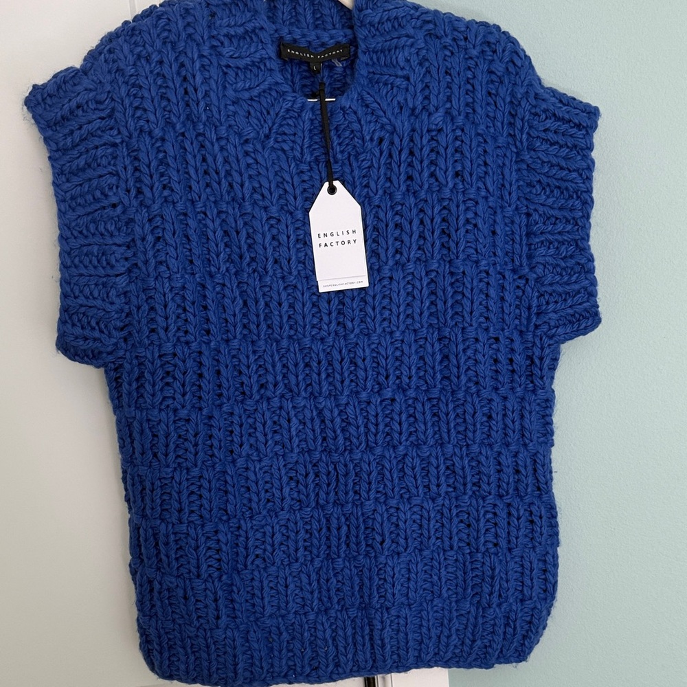 English Factory Chunky Short-Sleeve Pullover Sweater - Blue